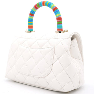 White Caviar Leather Mini Coco Top Handle Bag