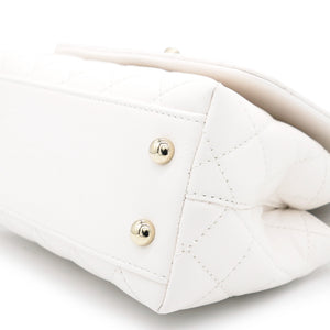White Caviar Leather Mini Coco Top Handle Bag