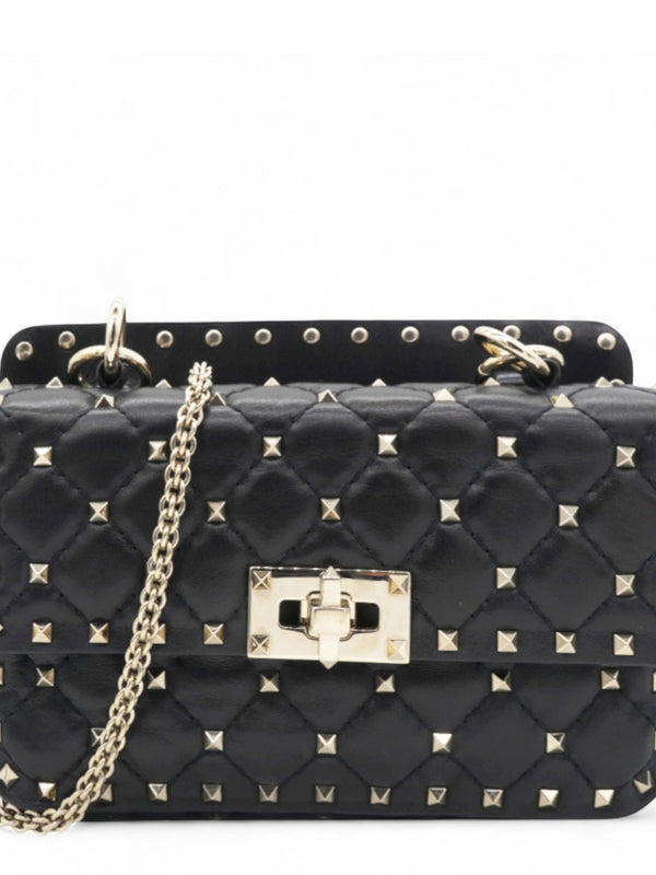 Valentino Garavani  Lambskin Small Rockstud Spike Shoulder Bag Black