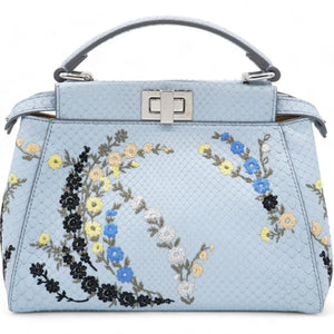 Light Blue Python Embroidered Peekaboo Mini Bag