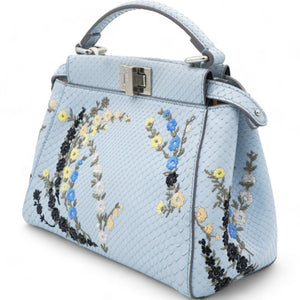 Light Blue Python Embroidered Peekaboo Mini Bag