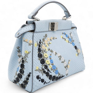 Light Blue Python Embroidered Peekaboo Mini Bag