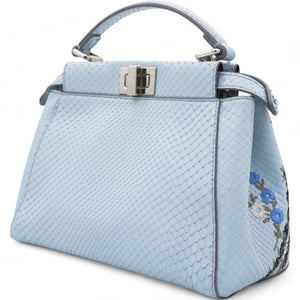 Light Blue Python Embroidered Peekaboo Mini Bag