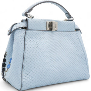 Light Blue Python Embroidered Peekaboo Mini Bag