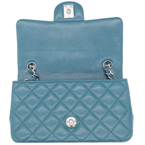 Blue Classic Caviar Leather Rectangular Mini Flap Bag
