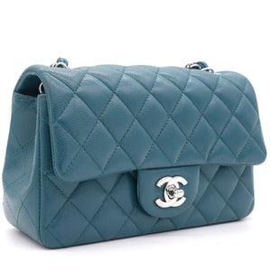Blue Classic Caviar Leather Rectangular Mini Flap Bag