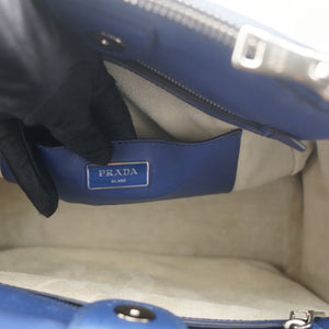 Vitello Twin Pocket Satchel Bag Bluette
