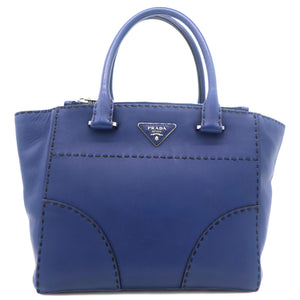 Vitello Twin Pocket Satchel Bag Bluette