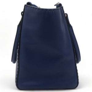 Vitello Twin Pocket Satchel Bag Bluette