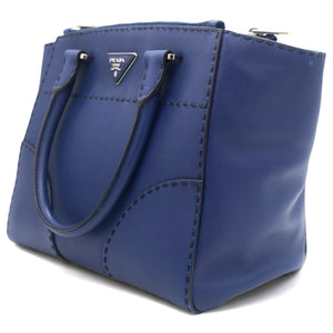 Vitello Twin Pocket Satchel Bag Bluette