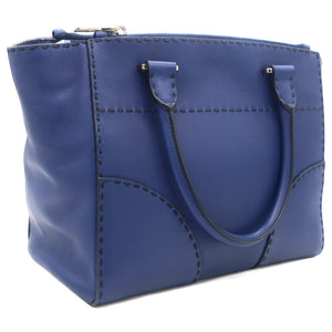 Vitello Twin Pocket Satchel Bag Bluette