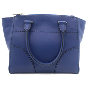 Vitello Twin Pocket Satchel Bag Bluette