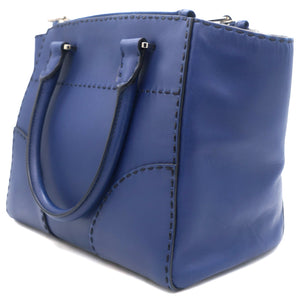 Vitello Twin Pocket Satchel Bag Bluette