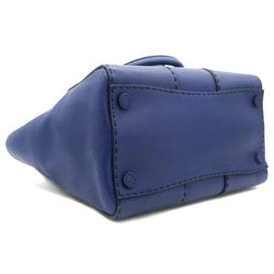 Vitello Twin Pocket Satchel Bag Bluette