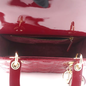 Red Cannage Patent Leather Medium Lady Dior Tote