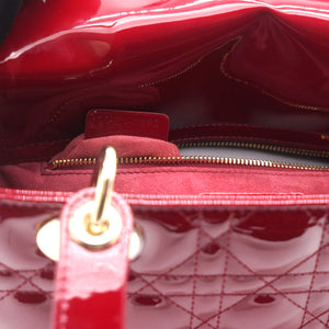 Red Cannage Patent Leather Medium Lady Dior Tote