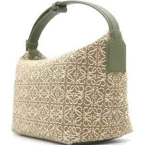 Cubi Anagram Small leather-trimmed logo-jacquard tote Green
