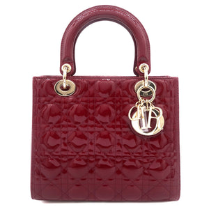 Red Cannage Patent Leather Medium Lady Dior Tote