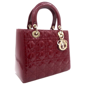 Red Cannage Patent Leather Medium Lady Dior Tote