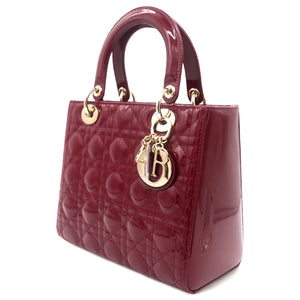 Red Cannage Patent Leather Medium Lady Dior Tote