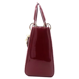 Red Cannage Patent Leather Medium Lady Dior Tote