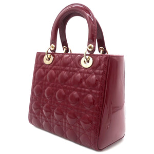 Red Cannage Patent Leather Medium Lady Dior Tote