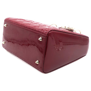 Red Cannage Patent Leather Medium Lady Dior Tote