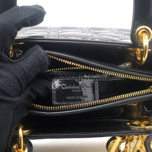 Black Cannage Patent Leather Medium Lady Dior Tote