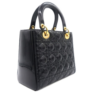 Black Cannage Patent Leather Medium Lady Dior Tote