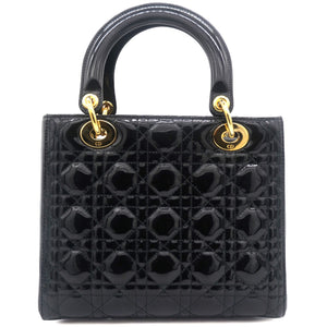 Black Cannage Patent Leather Medium Lady Dior Tote