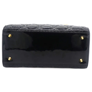 Black Cannage Patent Leather Medium Lady Dior Tote