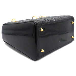 Black Cannage Patent Leather Medium Lady Dior Tote