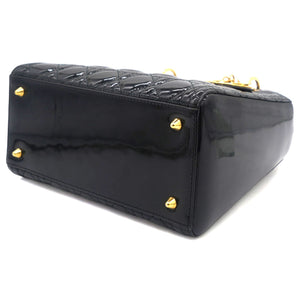 Black Cannage Patent Leather Medium Lady Dior Tote