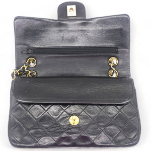 Vintage Black Quilted Lambskin Leather Classic Small Double Flap Bag