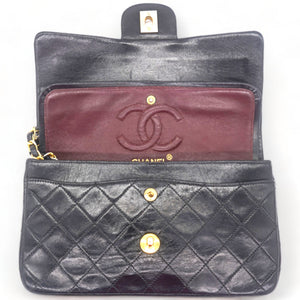 Vintage Black Quilted Lambskin Leather Classic Small Double Flap Bag