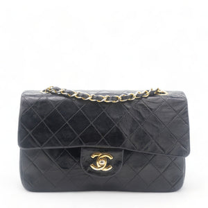 Vintage Black Quilted Lambskin Leather Classic Small Double Flap Bag