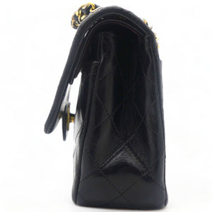 Vintage Black Quilted Lambskin Leather Classic Small Double Flap Bag