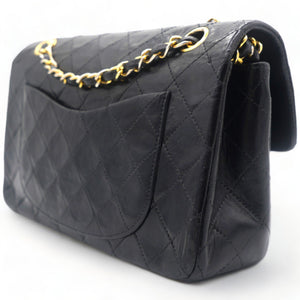 Vintage Black Quilted Lambskin Leather Classic Small Double Flap Bag