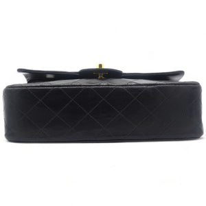 Vintage Black Quilted Lambskin Leather Classic Small Double Flap Bag