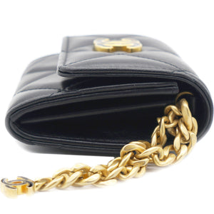 Black Quilted Lambskin Leather cc Enamel Card Holder with Chain