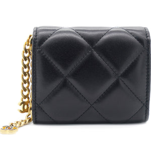 Black Quilted Lambskin Leather cc Enamel Card Holder with Chain