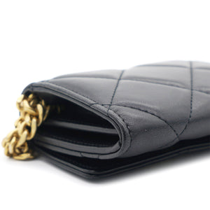 Black Quilted Lambskin Leather cc Enamel Card Holder with Chain