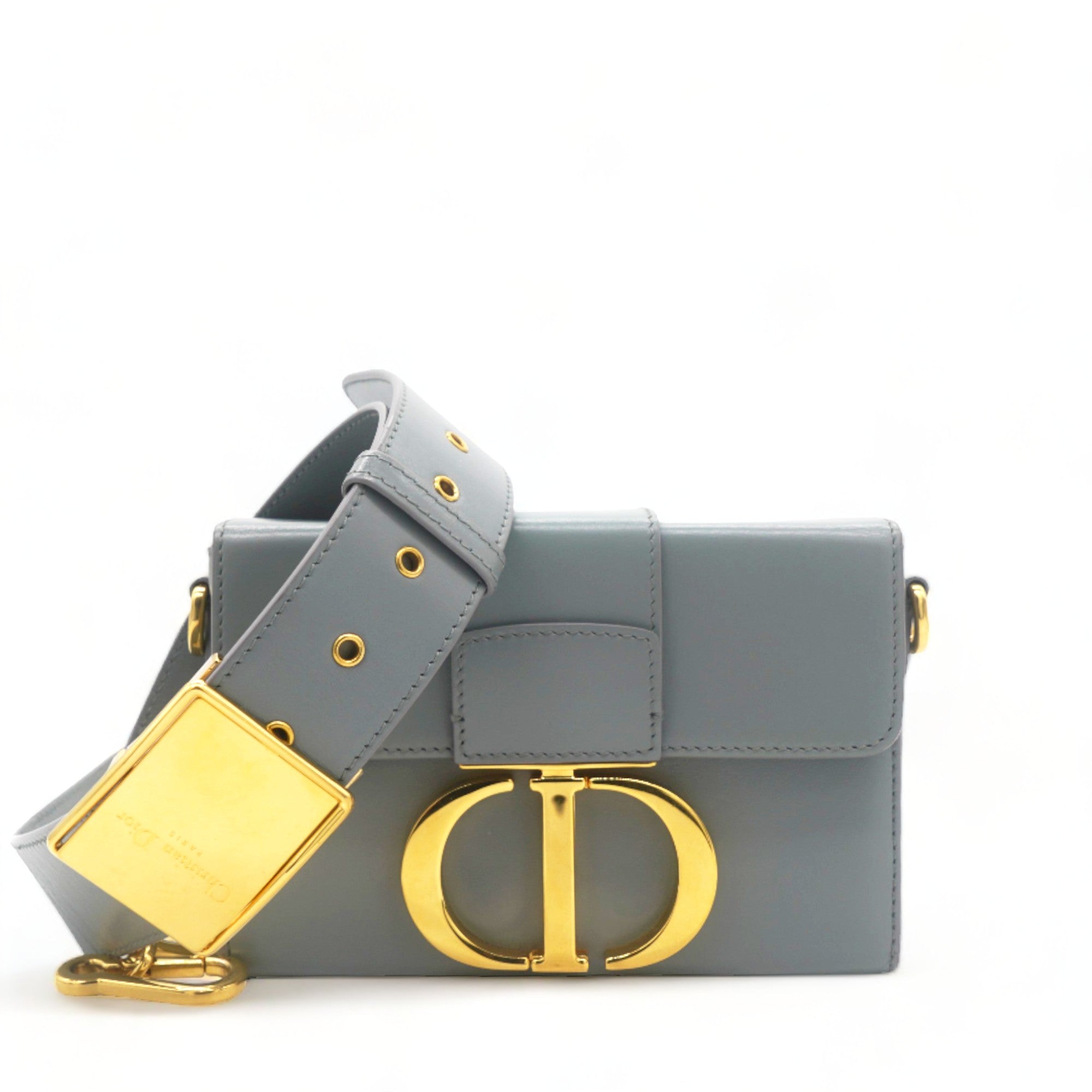 Box Calfskin 30 Montaigne Flap Bag Blue