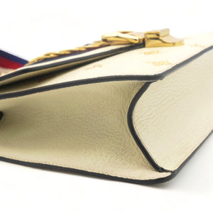 Textured Calfskin Bee Star Print Small Sylvie Shoulder Bag Mystic White