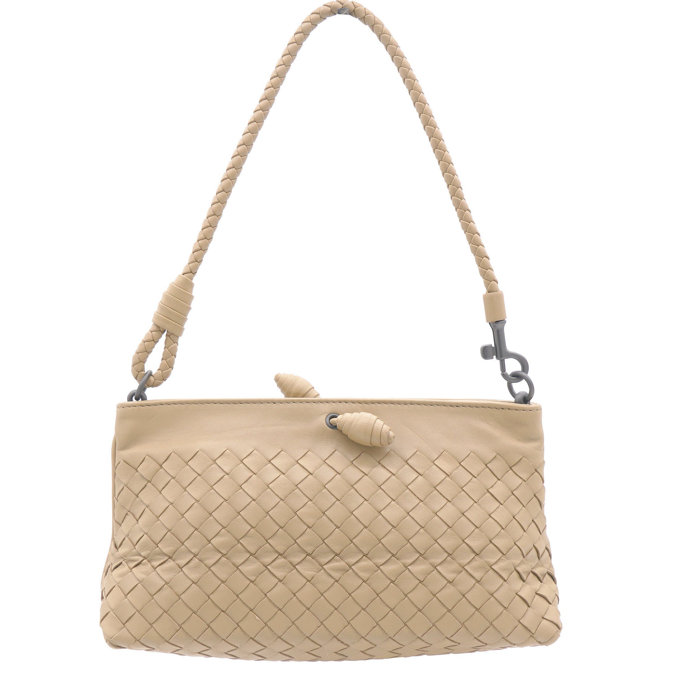 Light Beige Intrecciato Leather Shoulder Bag