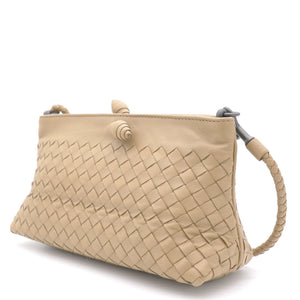 Light Beige Intrecciato Leather Shoulder Bag