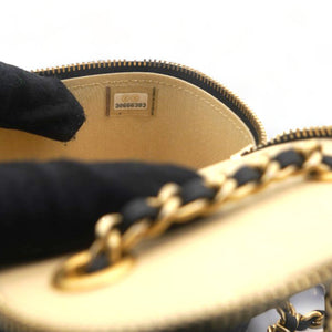 Lambskin Quilted Mini Pearl Crush Vanity Case with Chain Black