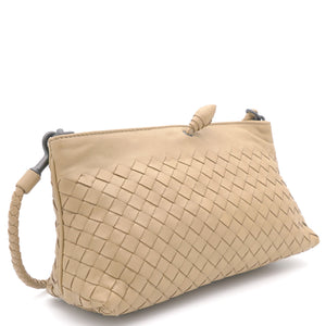 Light Beige Intrecciato Leather Shoulder Bag