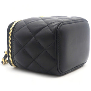 Lambskin Quilted Mini Pearl Crush Vanity Case with Chain Black