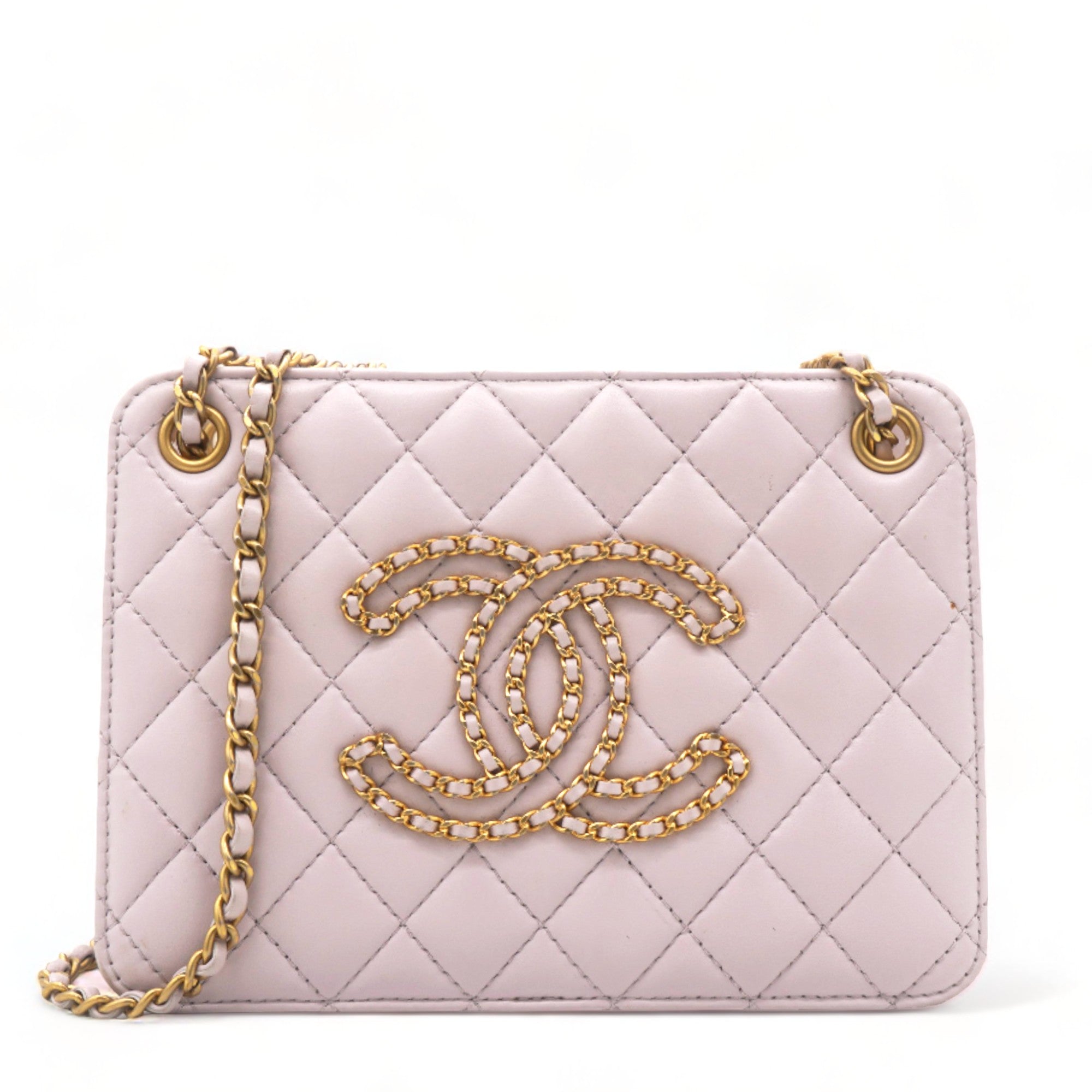 Calfskin Quilted Small CC Chain Accordion Tote Lilac Purple